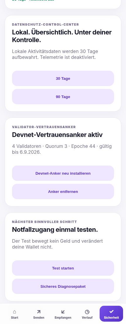 Wallet security section with protections explained in plain language